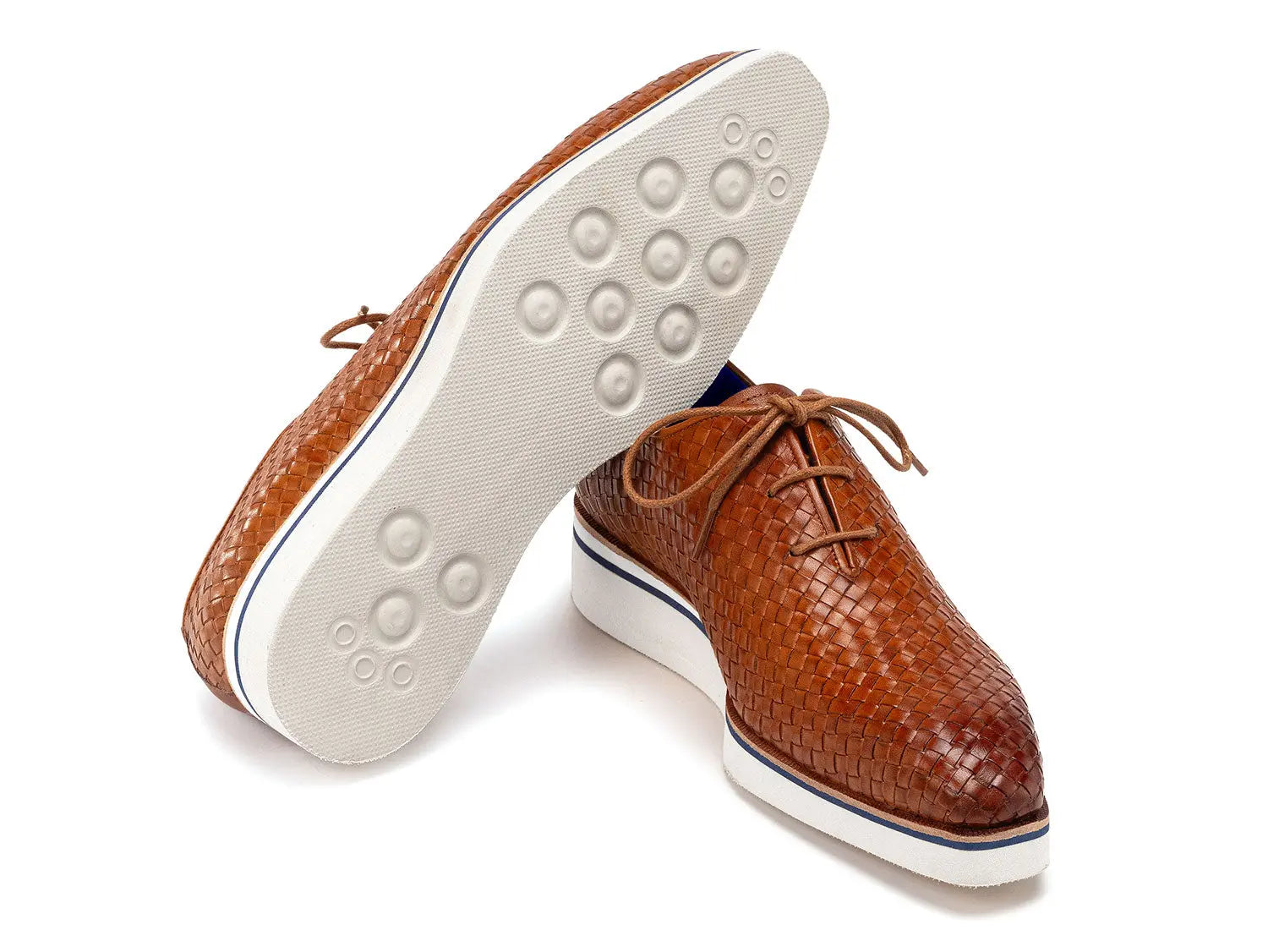 Paul Parkman Men's Camel Brown Woven Genuine Leather Smart Casual Shoes (ID#182-WVN-CML) PAUL PARKMAN