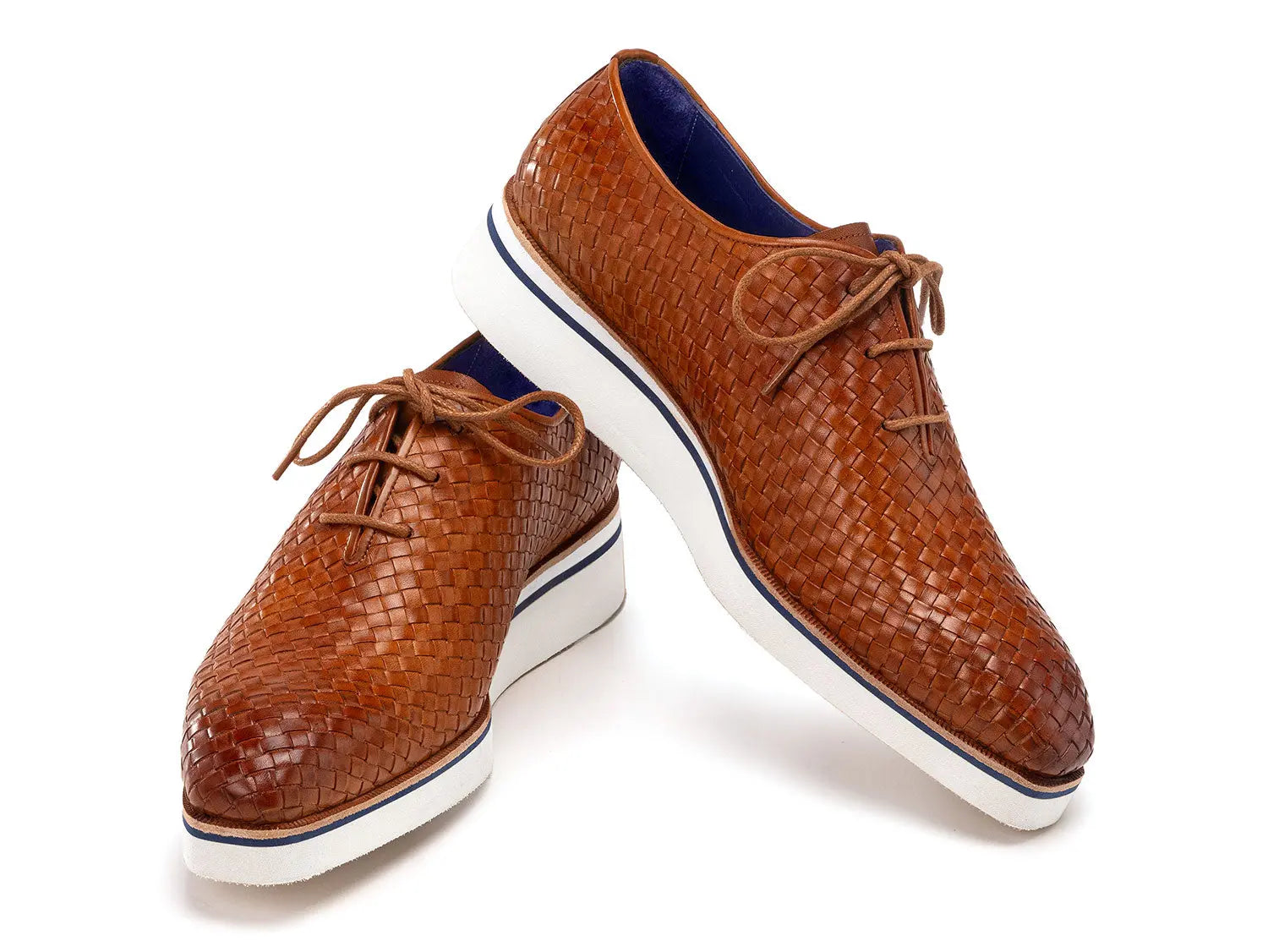 Paul Parkman Men's Camel Brown Woven Genuine Leather Smart Casual Shoes (ID#182-WVN-CML) PAUL PARKMAN