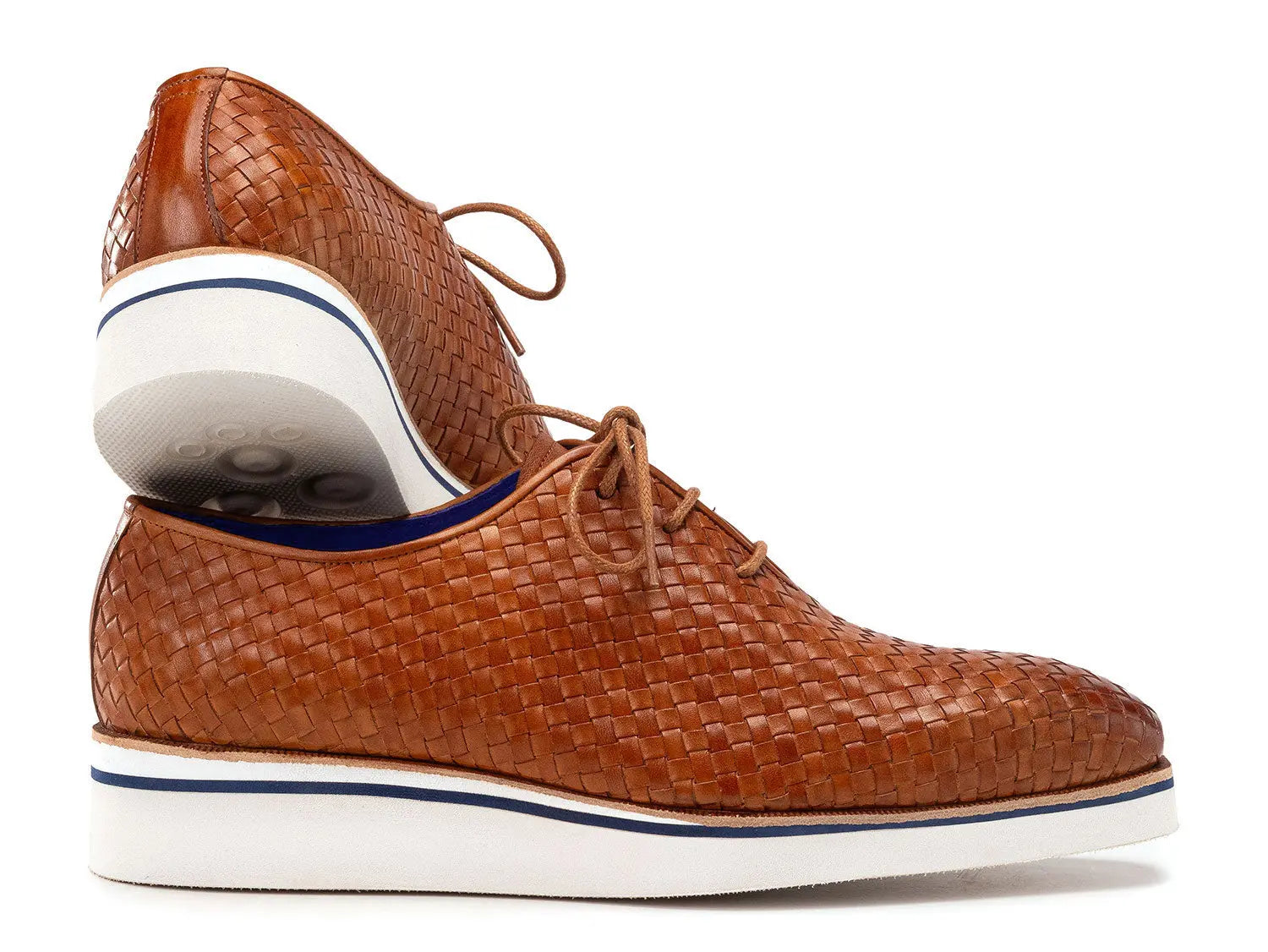 Paul Parkman Men's Camel Brown Woven Genuine Leather Smart Casual Shoes (ID#182-WVN-CML) PAUL PARKMAN