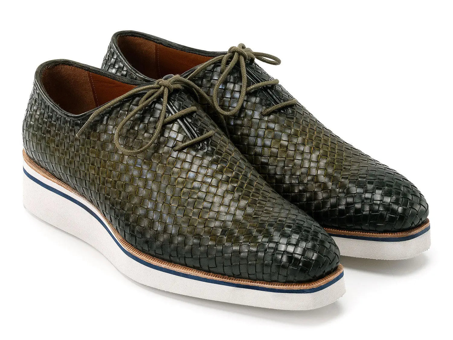 Paul Parkman Men's Green Woven Genuine Leather Smart Casual Shoes (ID#182-WVN-GRN) PAUL PARKMAN