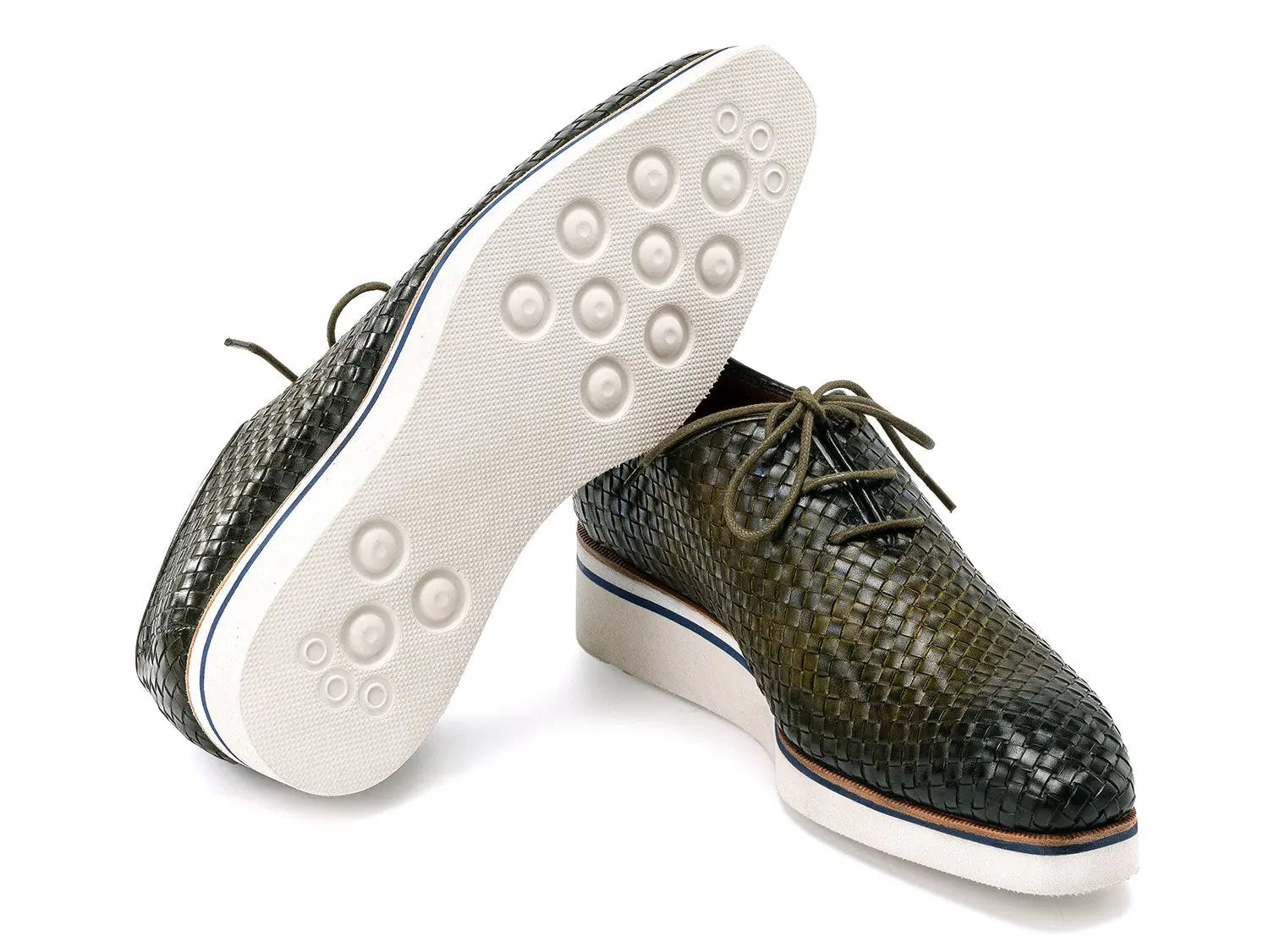 Paul Parkman Men's Green Woven Genuine Leather Smart Casual Shoes (ID#182-WVN-GRN) PAUL PARKMAN