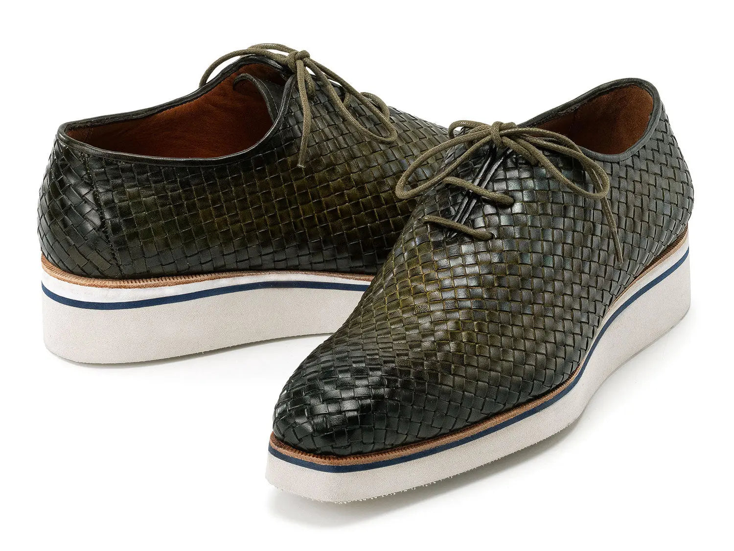 Paul Parkman Men's Green Woven Genuine Leather Smart Casual Shoes (ID#182-WVN-GRN) PAUL PARKMAN