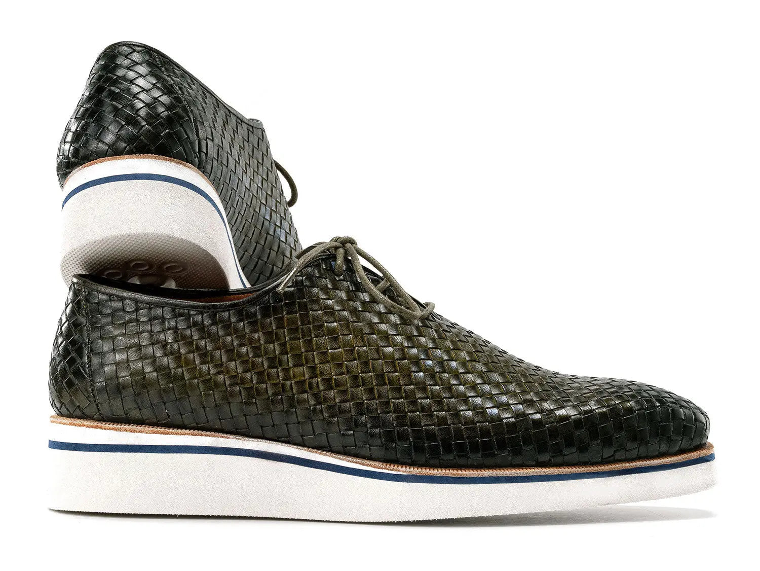 Paul Parkman Men's Green Woven Genuine Leather Smart Casual Shoes (ID#182-WVN-GRN) PAUL PARKMAN