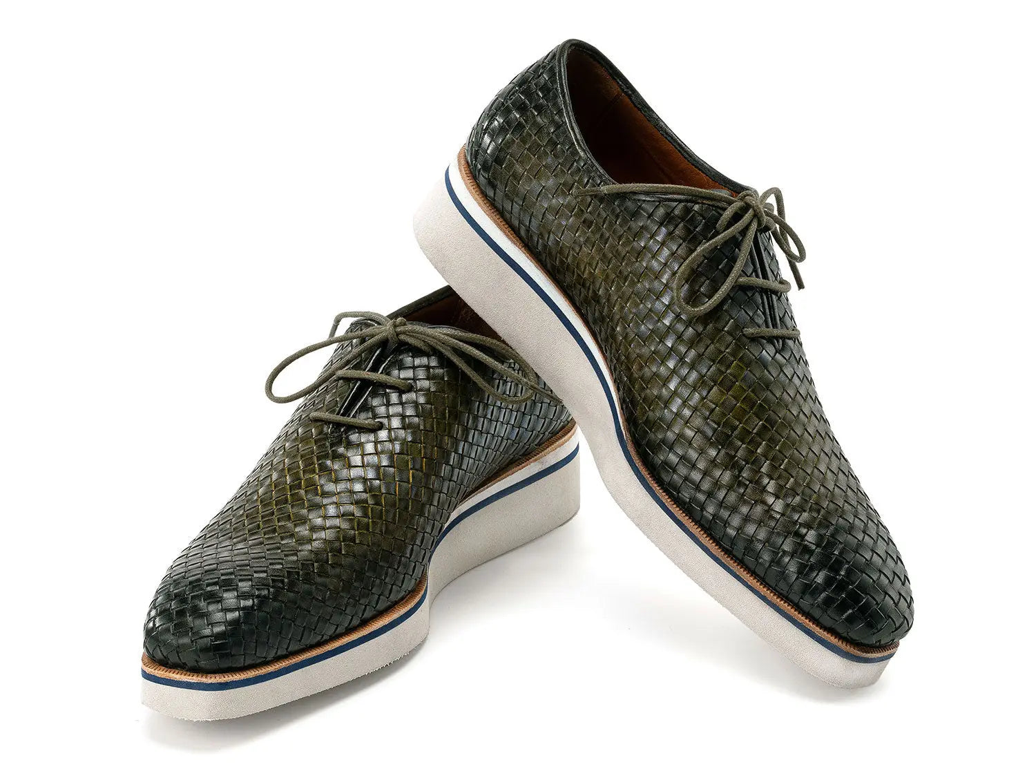Paul Parkman Men's Green Woven Genuine Leather Smart Casual Shoes (ID#182-WVN-GRN) PAUL PARKMAN