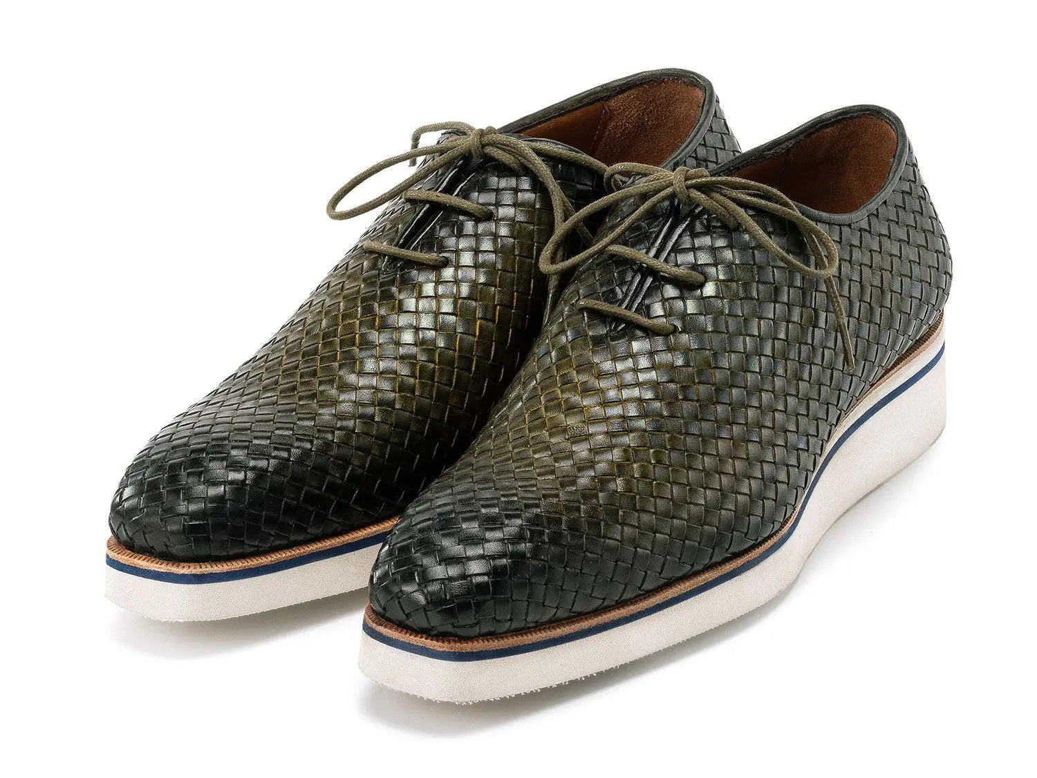 Paul Parkman Men's Green Woven Genuine Leather Smart Casual Shoes (ID#182-WVN-GRN) PAUL PARKMAN