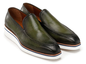 Paul Parkman Men's Green Smart Casual Perforated Genuine Leather Loafers (ID#186-PR-GRN) PAUL PARKMAN