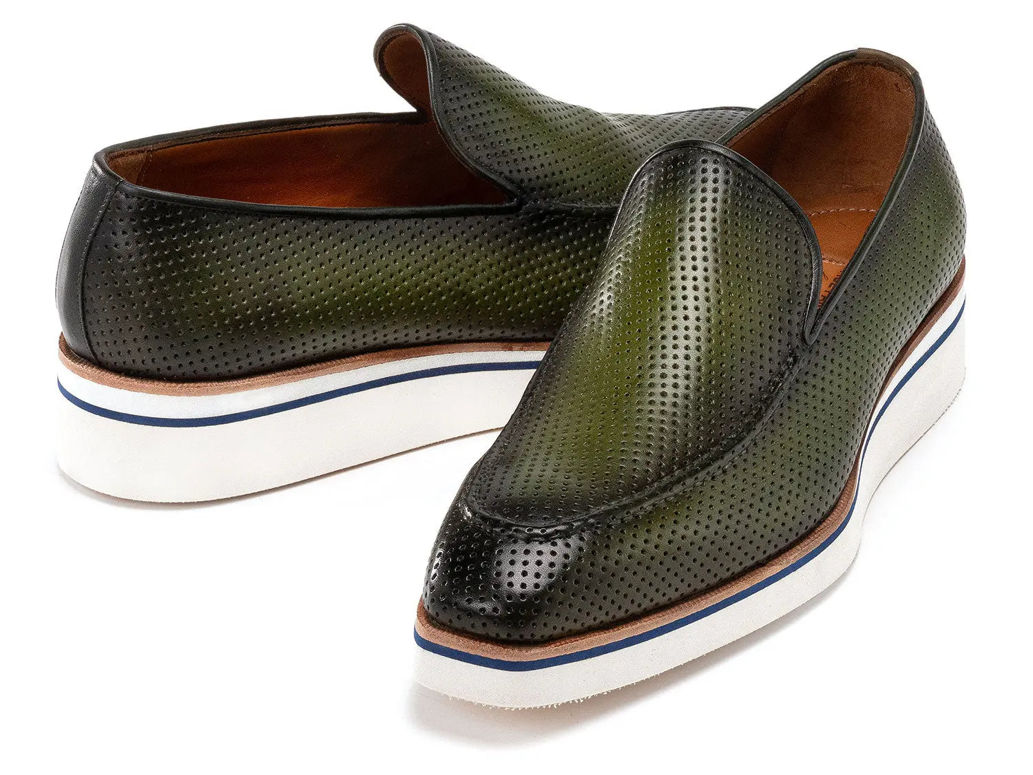 Paul Parkman Men's Green Smart Casual Perforated Genuine Leather Loafers (ID#186-PR-GRN) PAUL PARKMAN