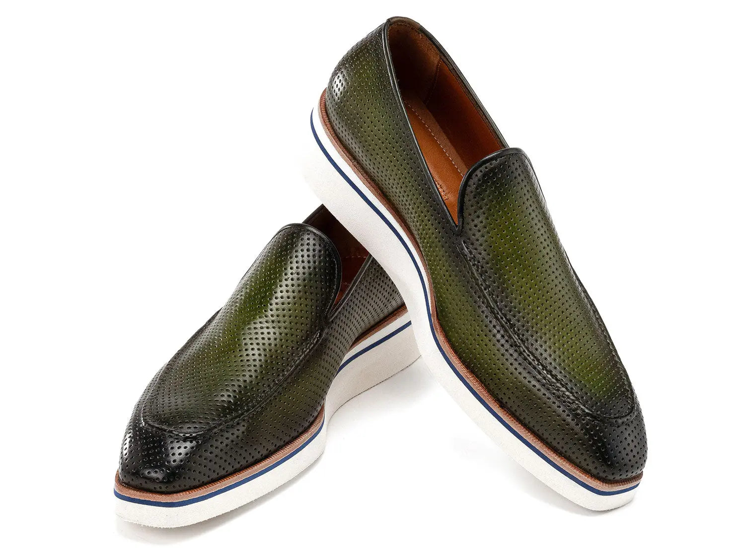 Paul Parkman Men's Green Smart Casual Perforated Genuine Leather Loafers (ID#186-PR-GRN) PAUL PARKMAN