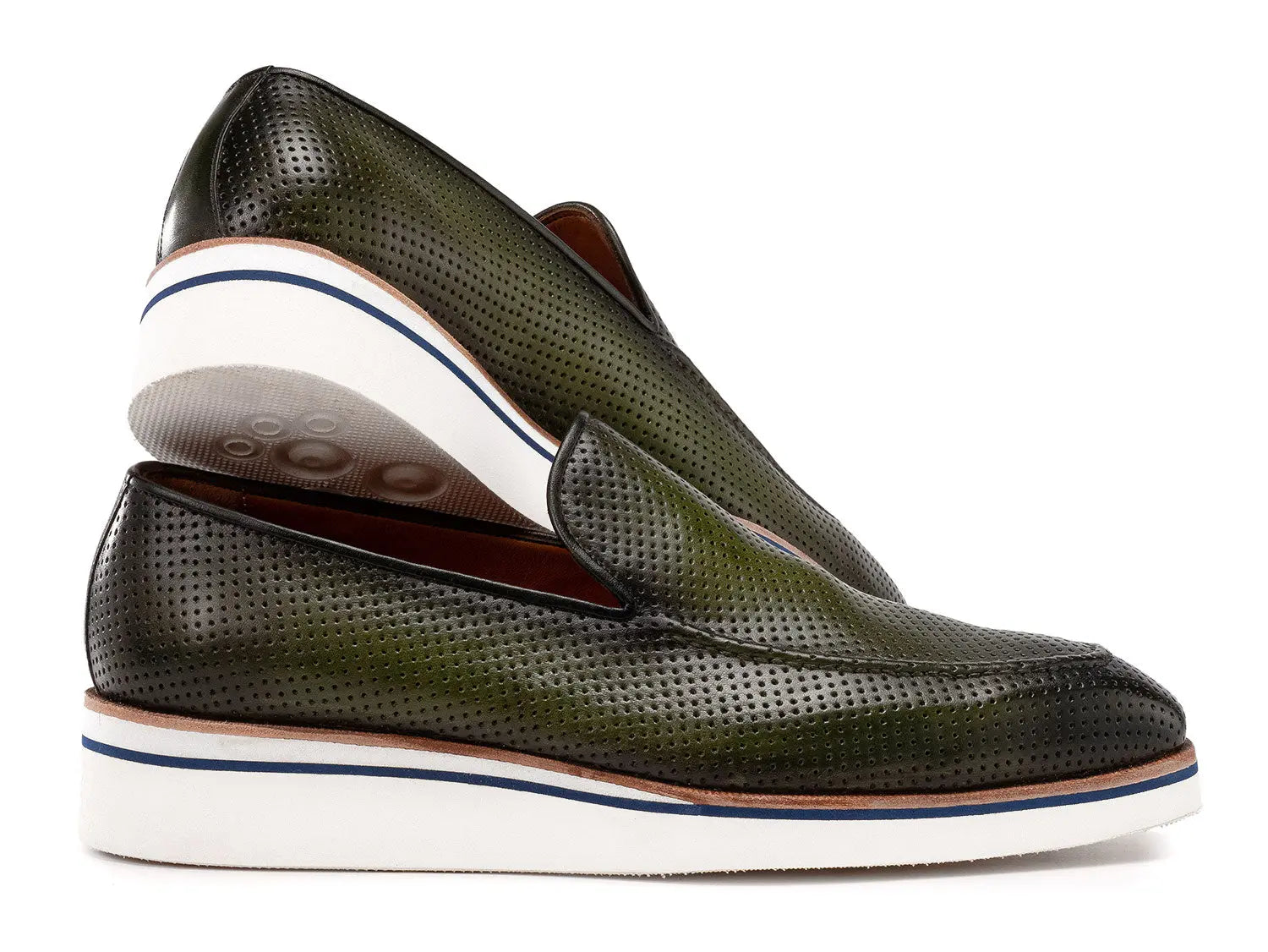 Paul Parkman Men's Green Smart Casual Perforated Genuine Leather Loafers (ID#186-PR-GRN) PAUL PARKMAN