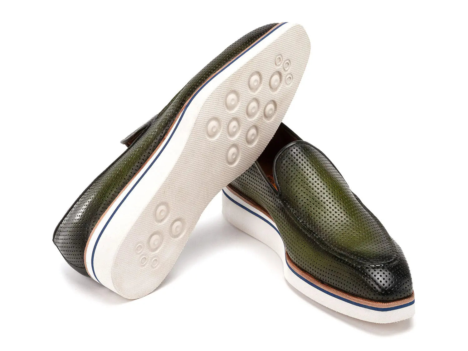 Paul Parkman Men's Green Smart Casual Perforated Genuine Leather Loafers (ID#186-PR-GRN) PAUL PARKMAN