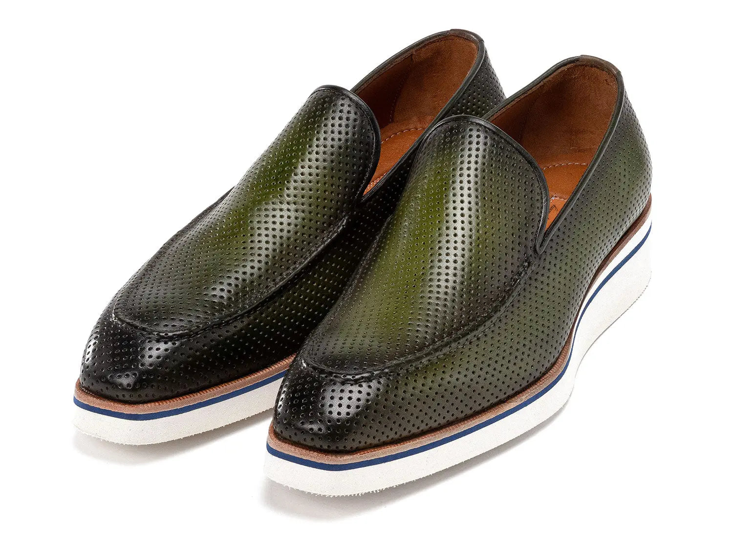 Paul Parkman Men's Green Smart Casual Perforated Genuine Leather Loafers (ID#186-PR-GRN) PAUL PARKMAN