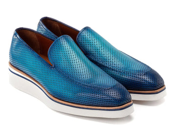 Paul Parkman Men's Turquoise Smart Casual Perforated Genuine Leather Loafers (ID#186-PR-TRQ) PAUL PARKMAN