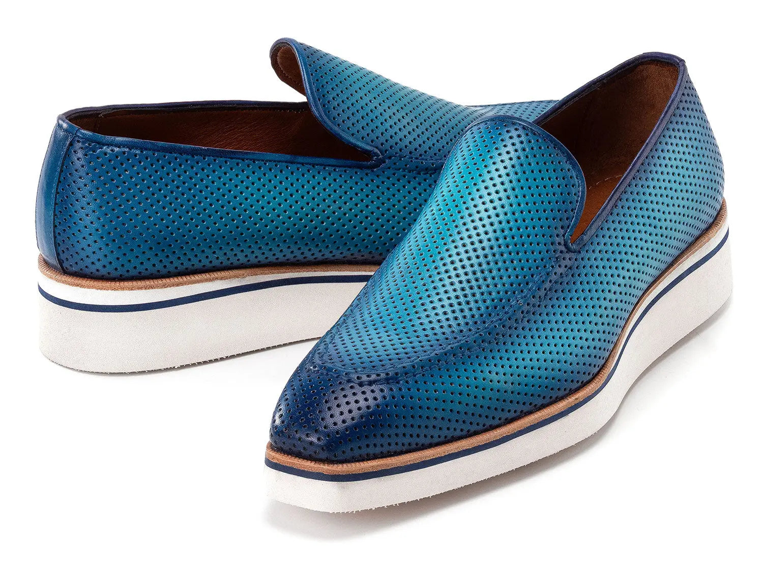 Paul Parkman Men's Turquoise Smart Casual Perforated Genuine Leather Loafers (ID#186-PR-TRQ) PAUL PARKMAN