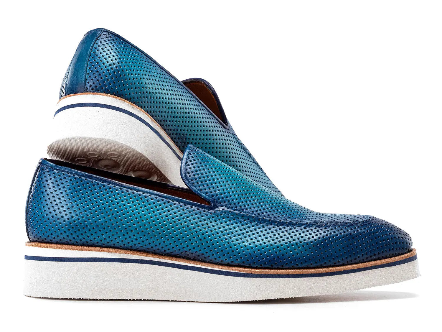 Paul Parkman Men's Turquoise Smart Casual Perforated Genuine Leather Loafers (ID#186-PR-TRQ) PAUL PARKMAN