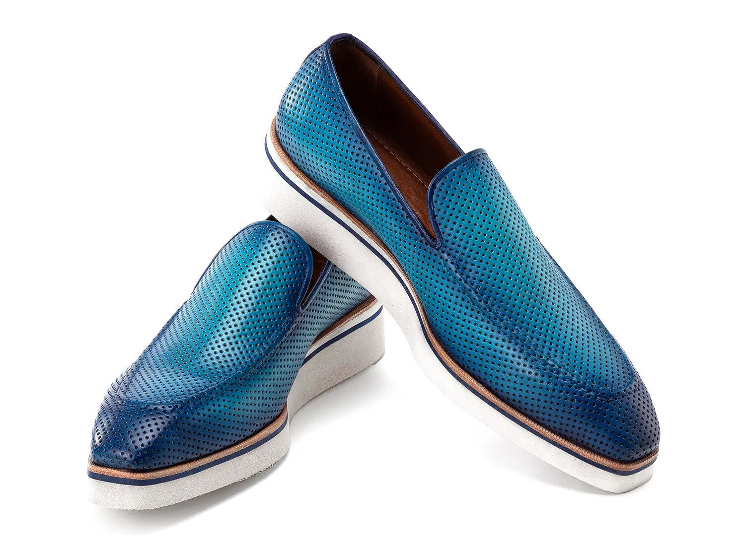 Paul Parkman Men's Turquoise Smart Casual Perforated Genuine Leather Loafers (ID#186-PR-TRQ) PAUL PARKMAN