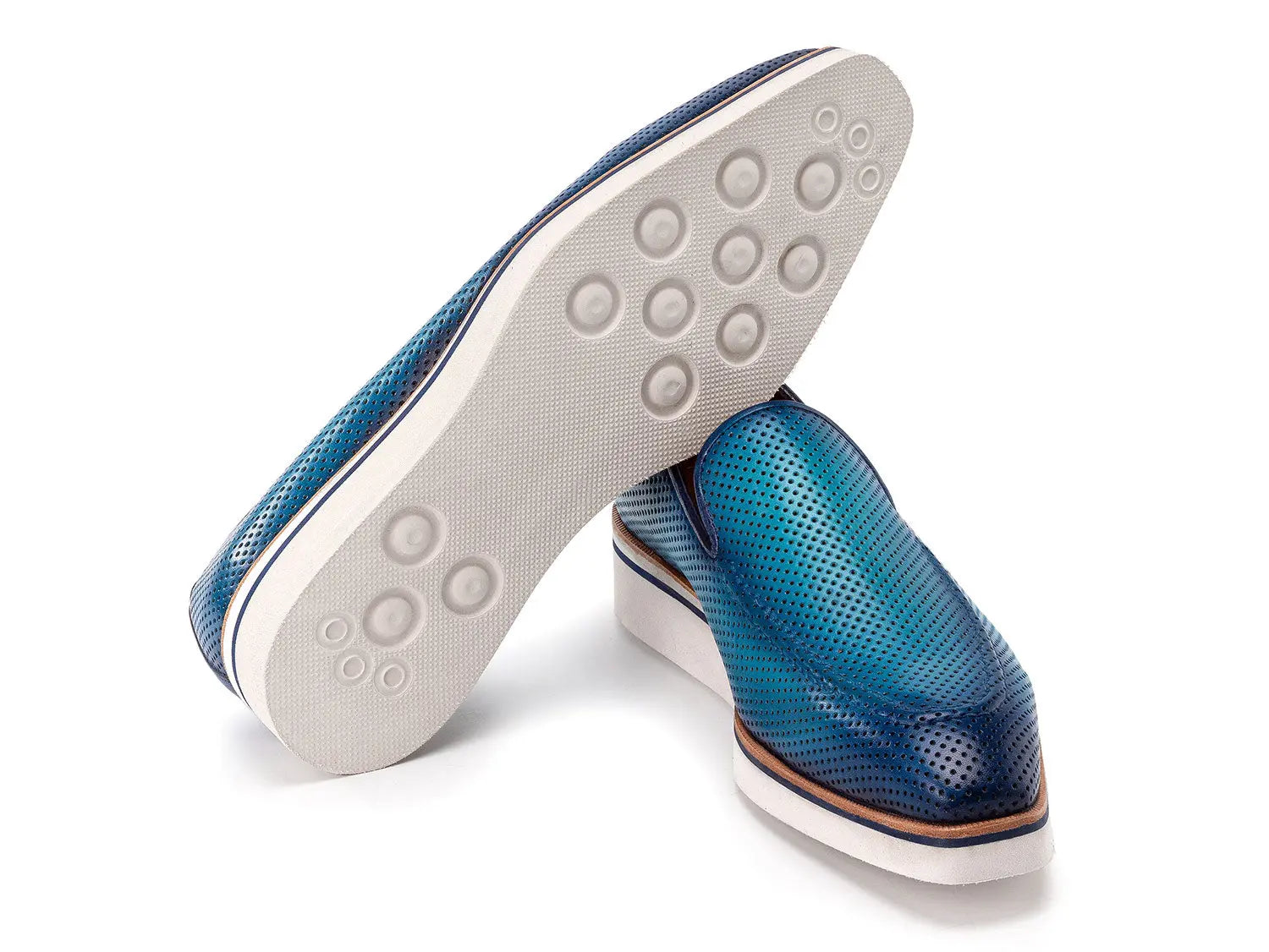 Paul Parkman Men's Turquoise Smart Casual Perforated Genuine Leather Loafers (ID#186-PR-TRQ) PAUL PARKMAN
