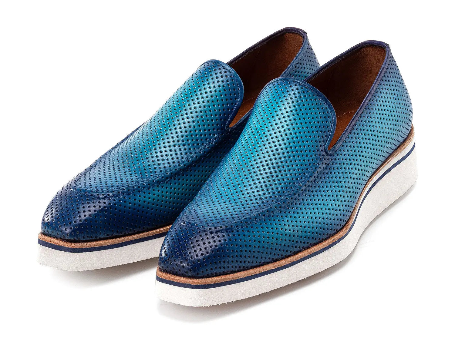 Paul Parkman Men's Turquoise Smart Casual Perforated Genuine Leather Loafers (ID#186-PR-TRQ) PAUL PARKMAN