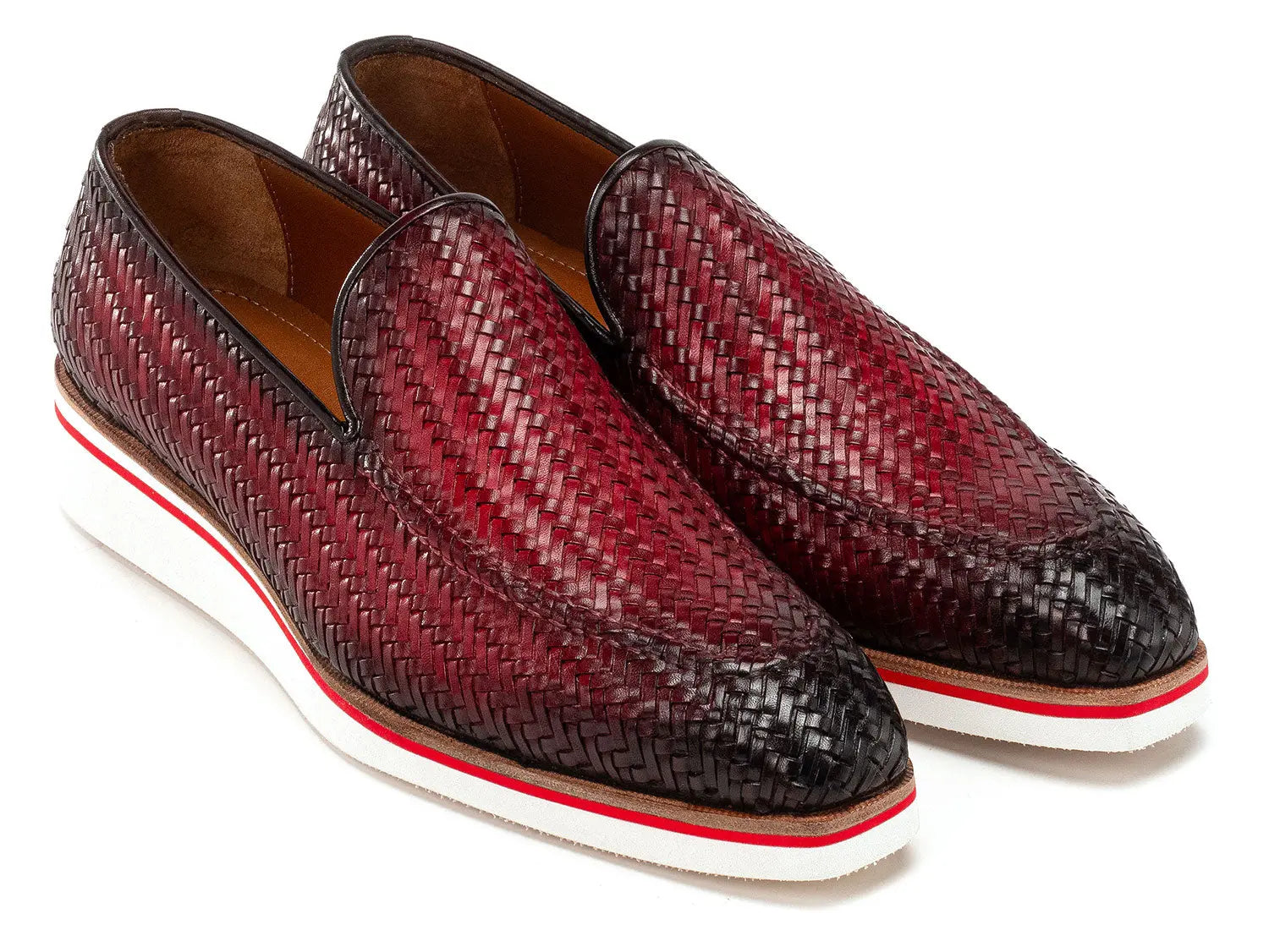 Paul Parkman Men's Bordeaux Smart Casual Woven Genuine Leather Loafers (ID#186-WN-BRD) PAUL PARKMAN