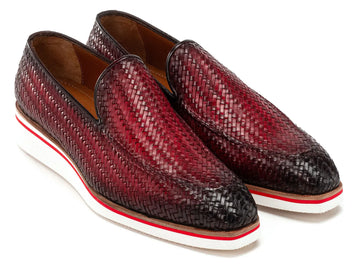 Paul Parkman Men's Bordeaux Smart Casual Woven Genuine Leather Loafers (ID#186-WN-BRD) PAUL PARKMAN