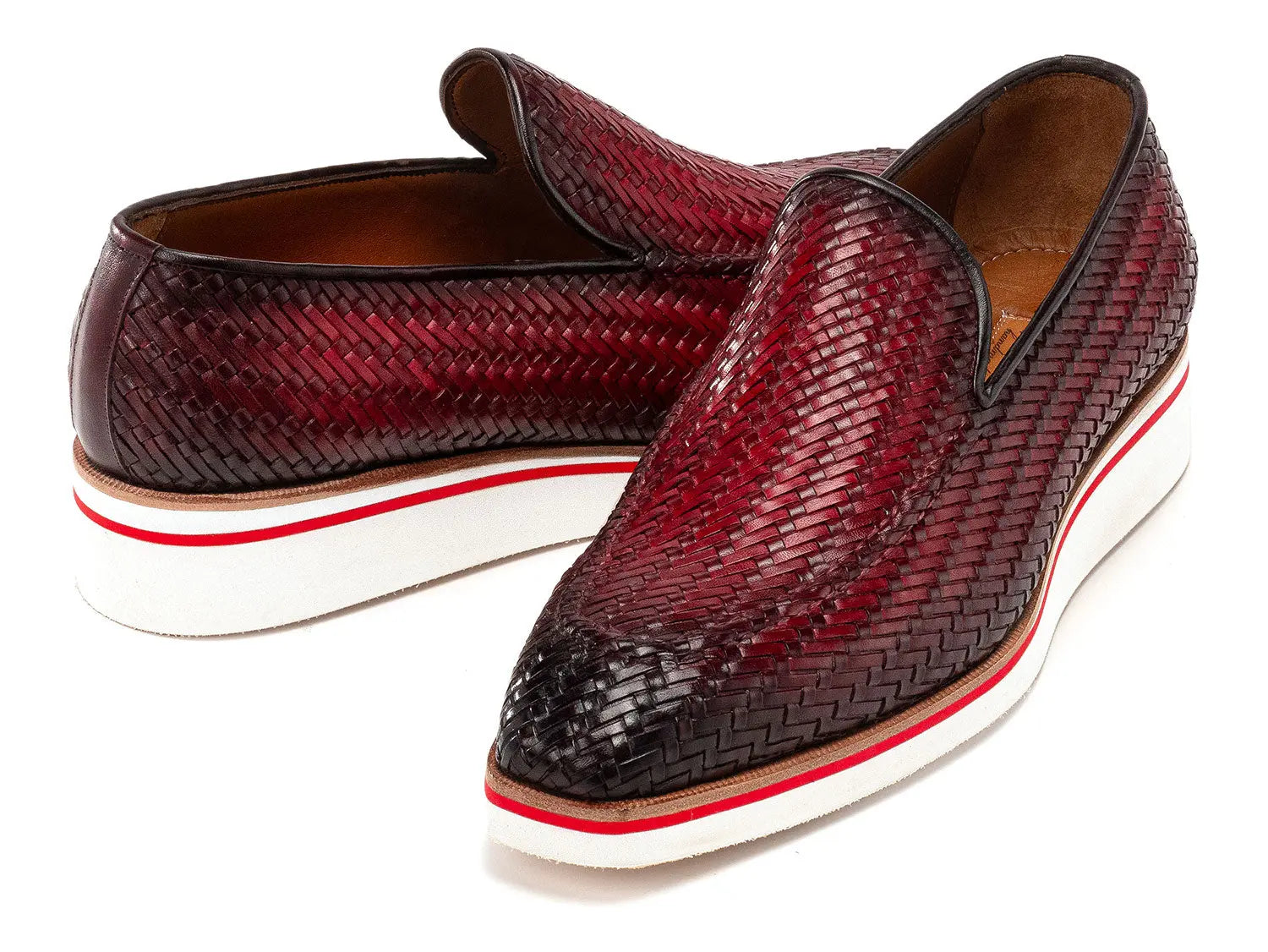 Paul Parkman Men's Bordeaux Smart Casual Woven Genuine Leather Loafers (ID#186-WN-BRD) PAUL PARKMAN