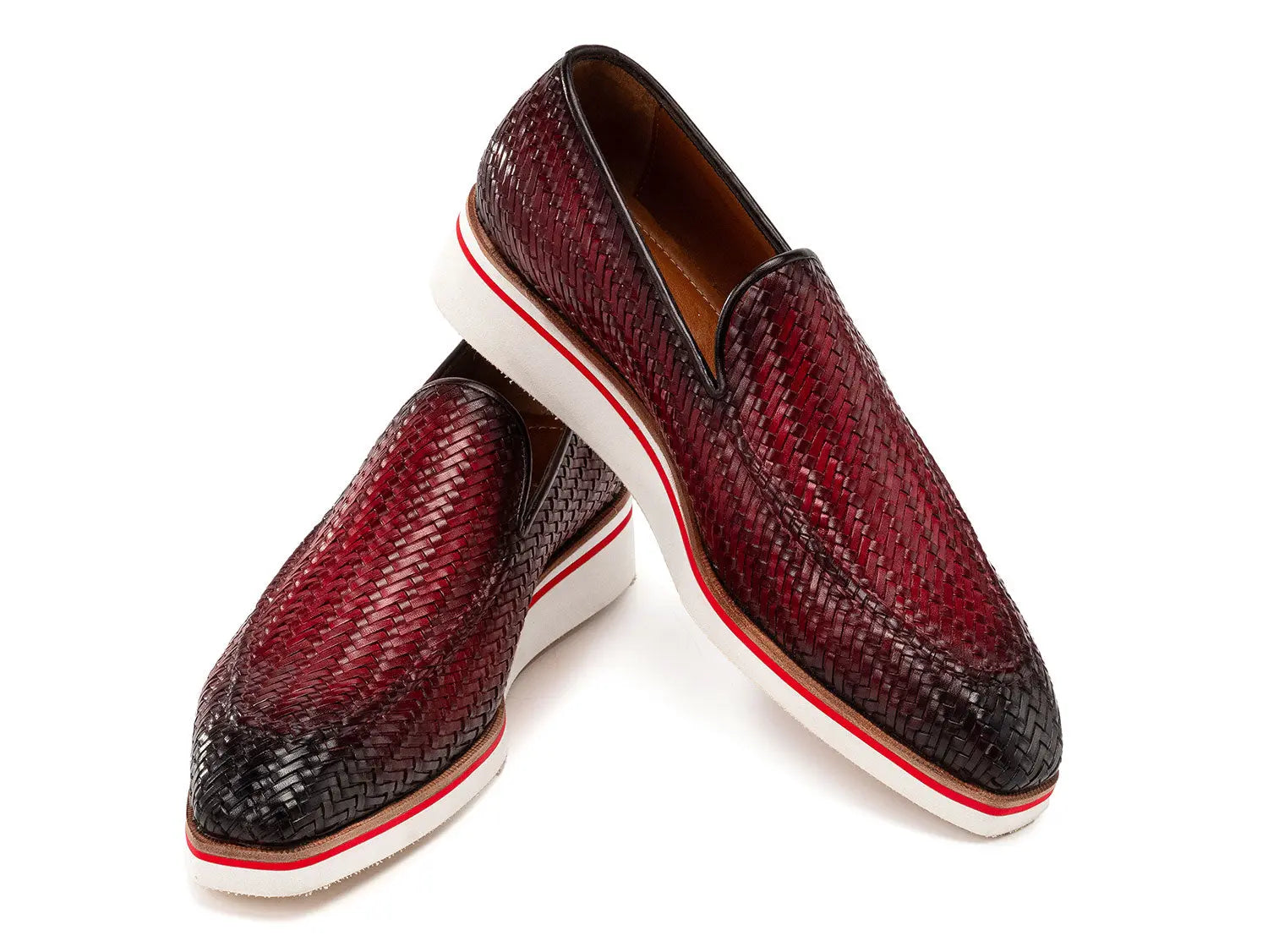 Paul Parkman Men's Bordeaux Smart Casual Woven Genuine Leather Loafers (ID#186-WN-BRD) PAUL PARKMAN