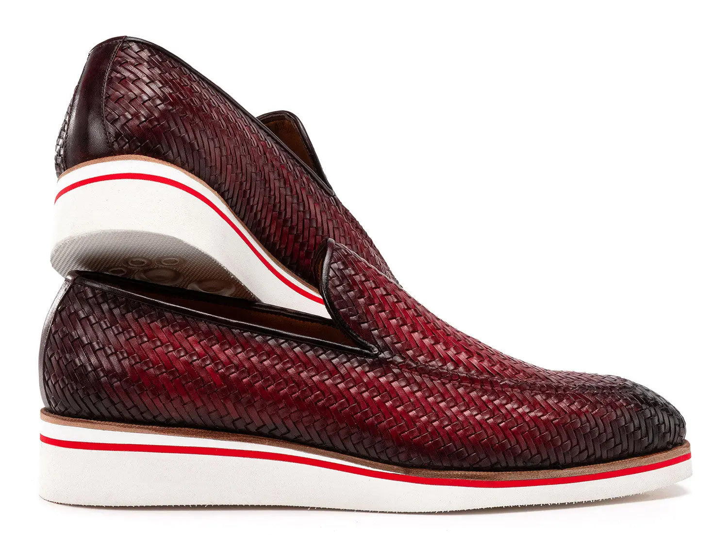 Paul Parkman Men's Bordeaux Smart Casual Woven Genuine Leather Loafers (ID#186-WN-BRD) PAUL PARKMAN