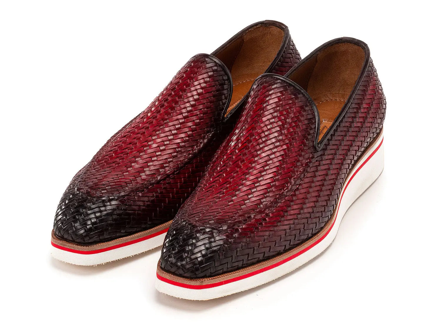 Paul Parkman Men's Bordeaux Smart Casual Woven Genuine Leather Loafers (ID#186-WN-BRD) PAUL PARKMAN