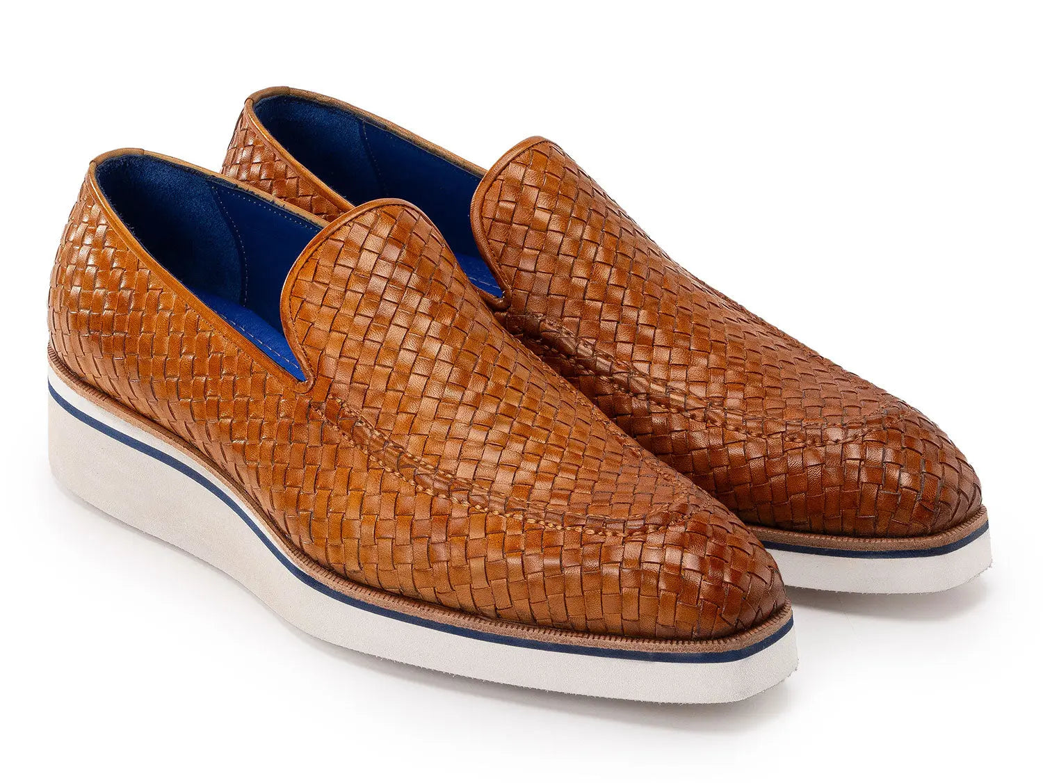 Paul Parkman Men's Light Brown Smart Casual Woven Genuine Leather Loafers (ID#186-WN-CML) PAUL PARKMAN
