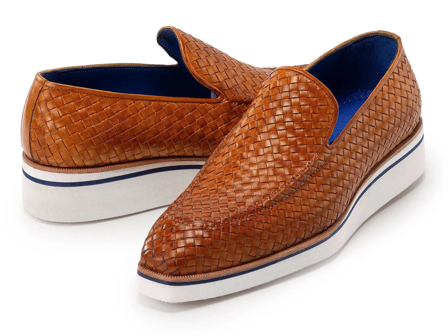 Paul Parkman Men's Light Brown Smart Casual Woven Genuine Leather Loafers (ID#186-WN-CML) PAUL PARKMAN