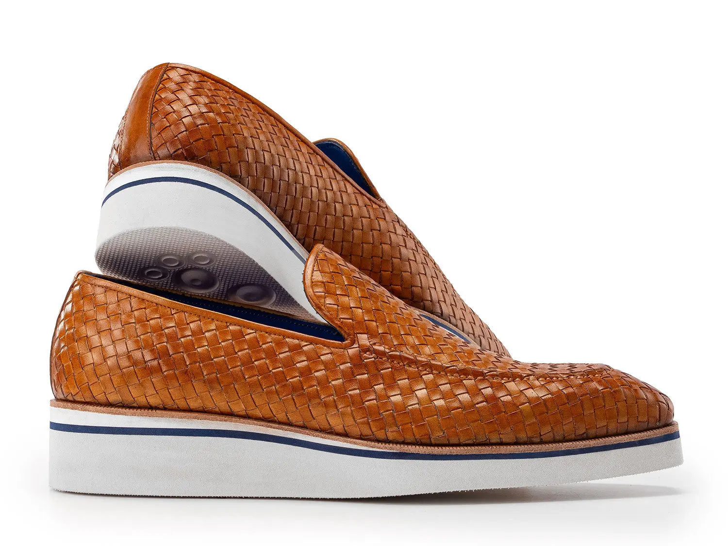 Paul Parkman Men's Light Brown Smart Casual Woven Genuine Leather Loafers (ID#186-WN-CML) PAUL PARKMAN