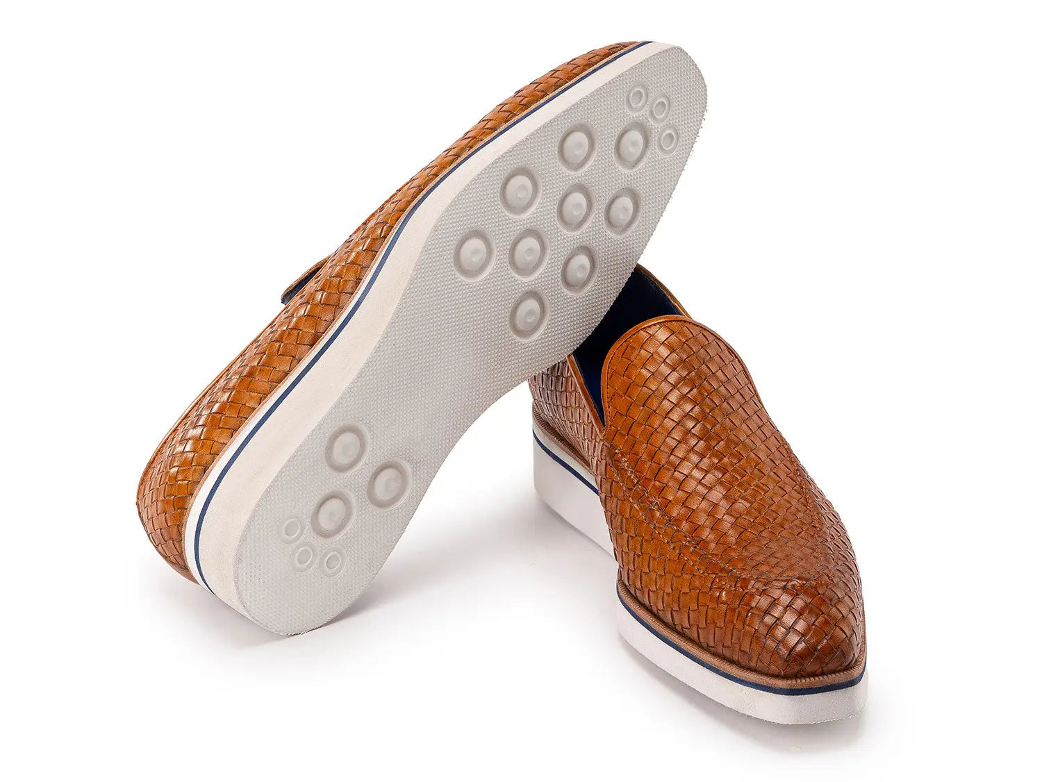 Paul Parkman Men's Light Brown Smart Casual Woven Genuine Leather Loafers (ID#186-WN-CML) PAUL PARKMAN