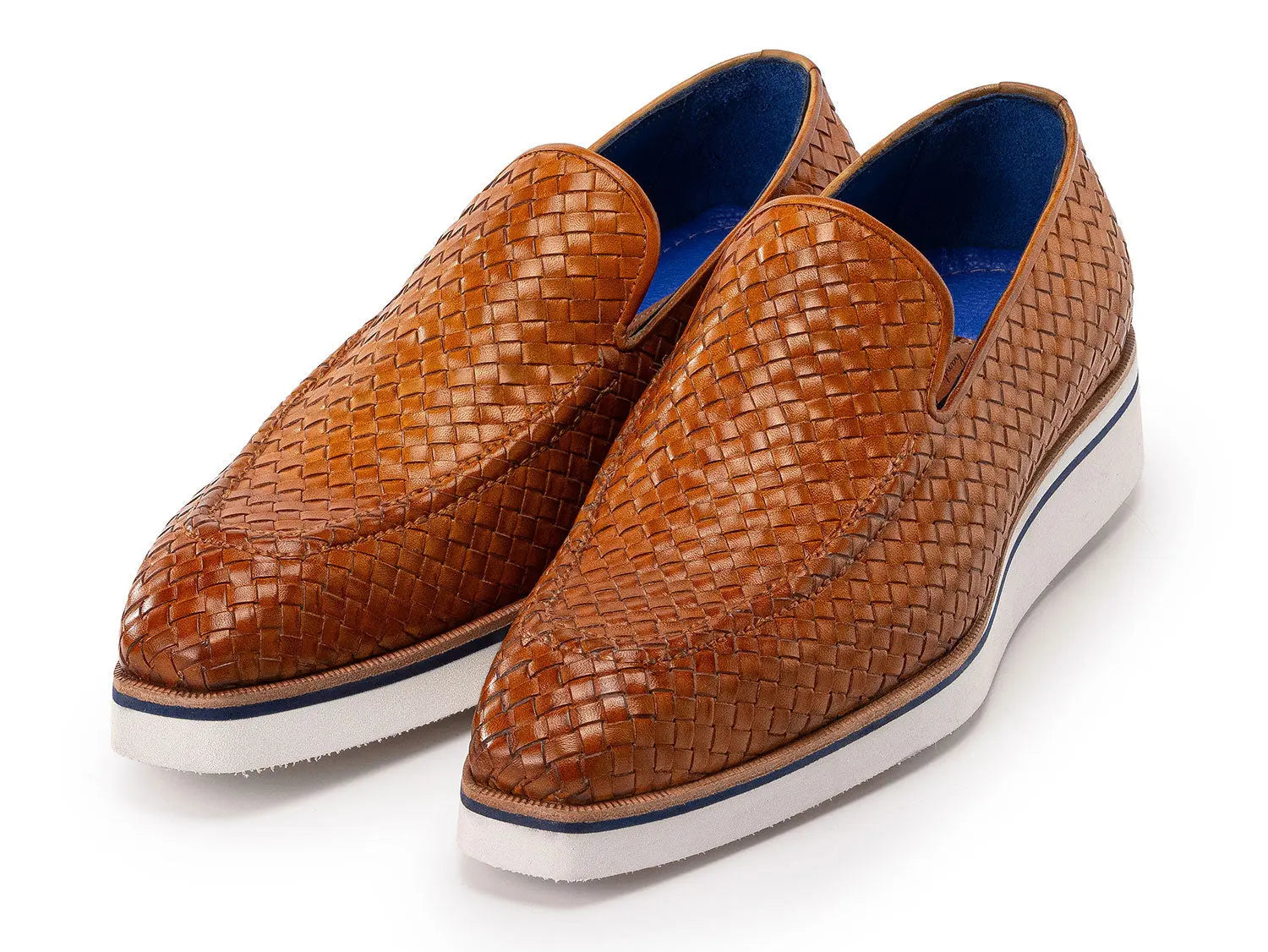Paul Parkman Men's Light Brown Smart Casual Woven Genuine Leather Loafers (ID#186-WN-CML) PAUL PARKMAN