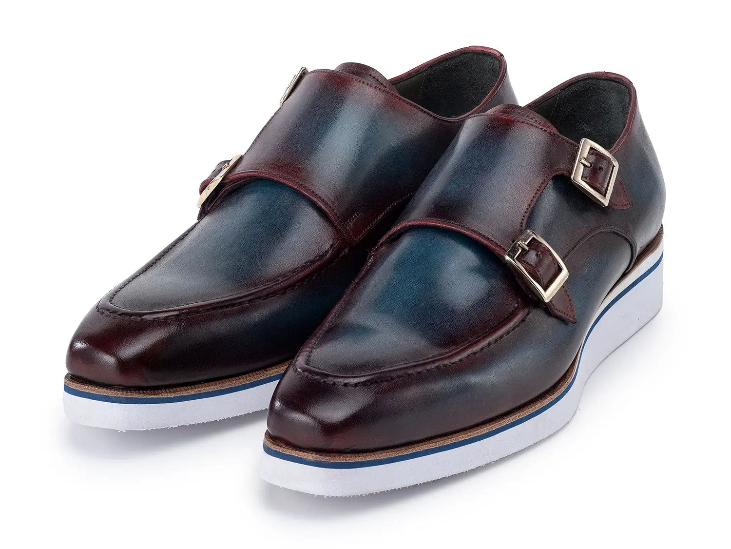 Paul Parkman Men's Blue/Bordeaux Patina Smart Casual Monk strap Shoes (ID#189-BLU-BRD) PAUL PARKMAN
