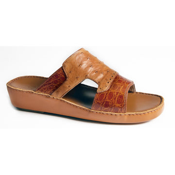 Mauri 1898/1 Cognac/Chestnut Genuine Crocodile Flanks/Ostrich Platform Sandals