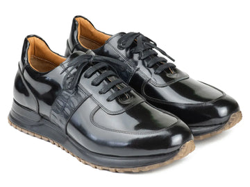 Paul Parkman Men's Black Polished Genuine Leather Sneakers (ID#LP208BLK) PAUL PARKMAN
