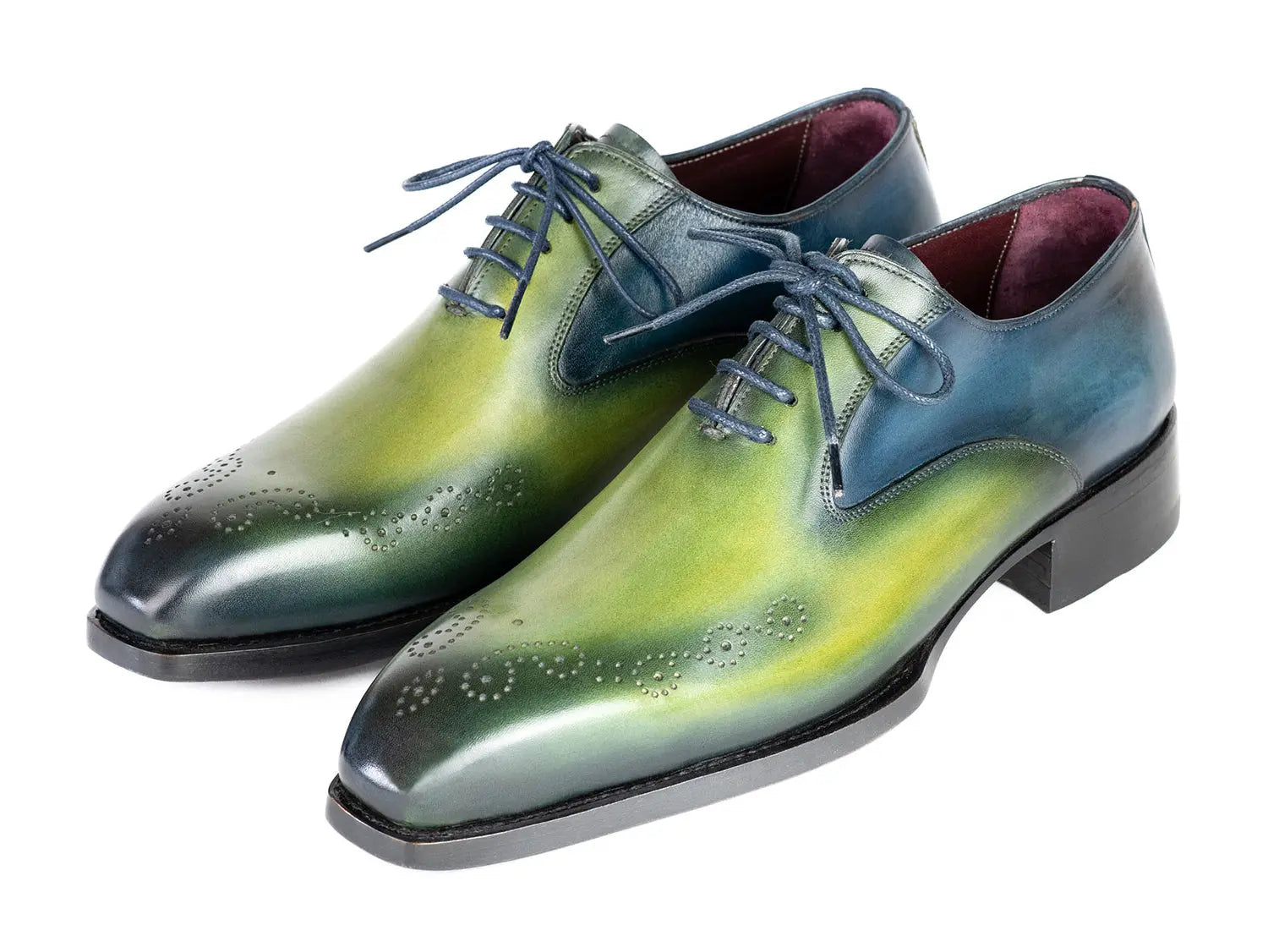 Paul Parkman Men's Blue/Green Goodyear Welted Punched Oxfords (ID#5364-GBL) PAUL PARKMAN