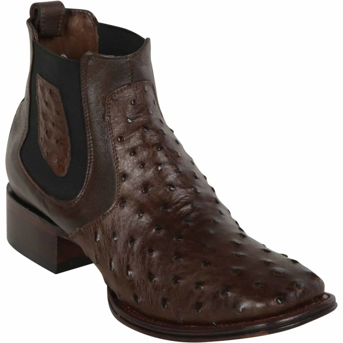 Los Altos 82BV0359 Men's Brown Genuine Ostrich Wide Square Toe Ankle Boots