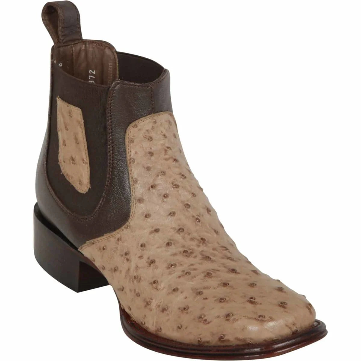 Los Altos 82BV0372 Men's Mocha Genuine Ostrich Wide Square Toe Ankle Boots