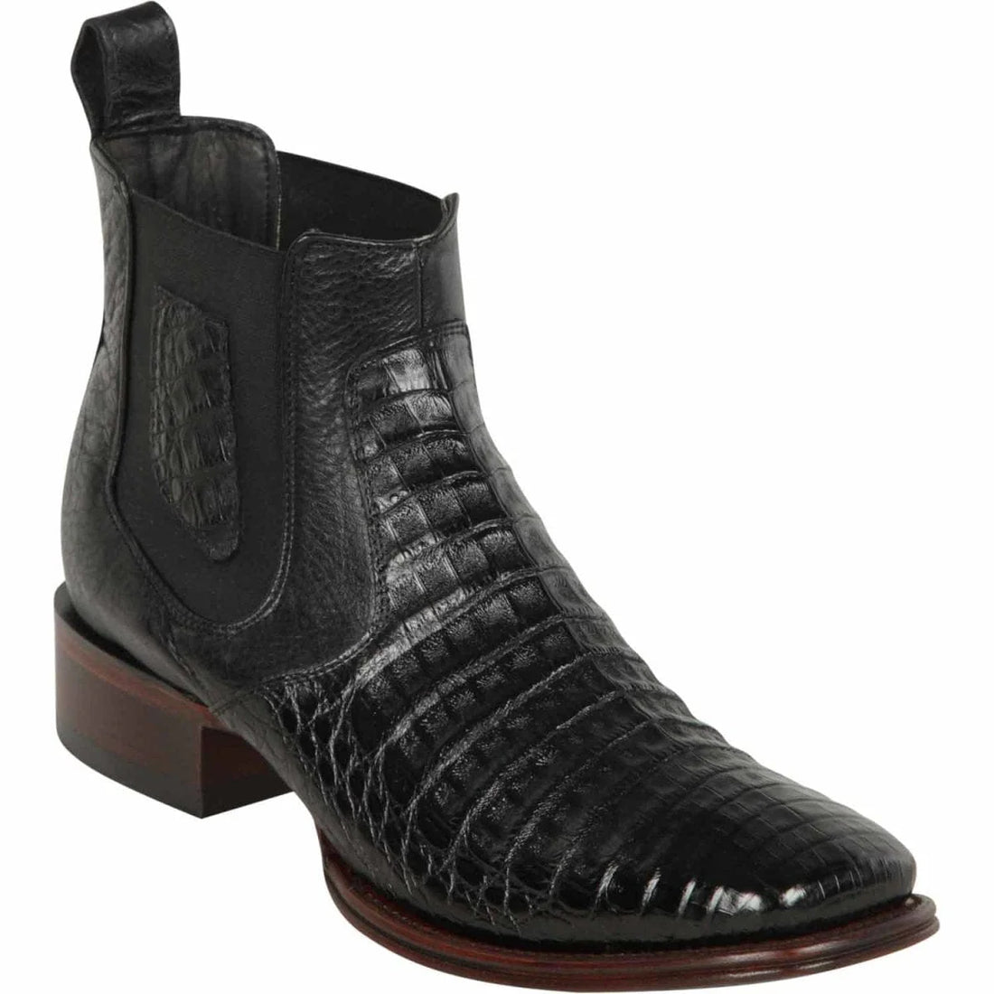 Los Altos 82BV8205 Men's Black Genuine Caiman Belly Wide Square Toe Ankle Boots