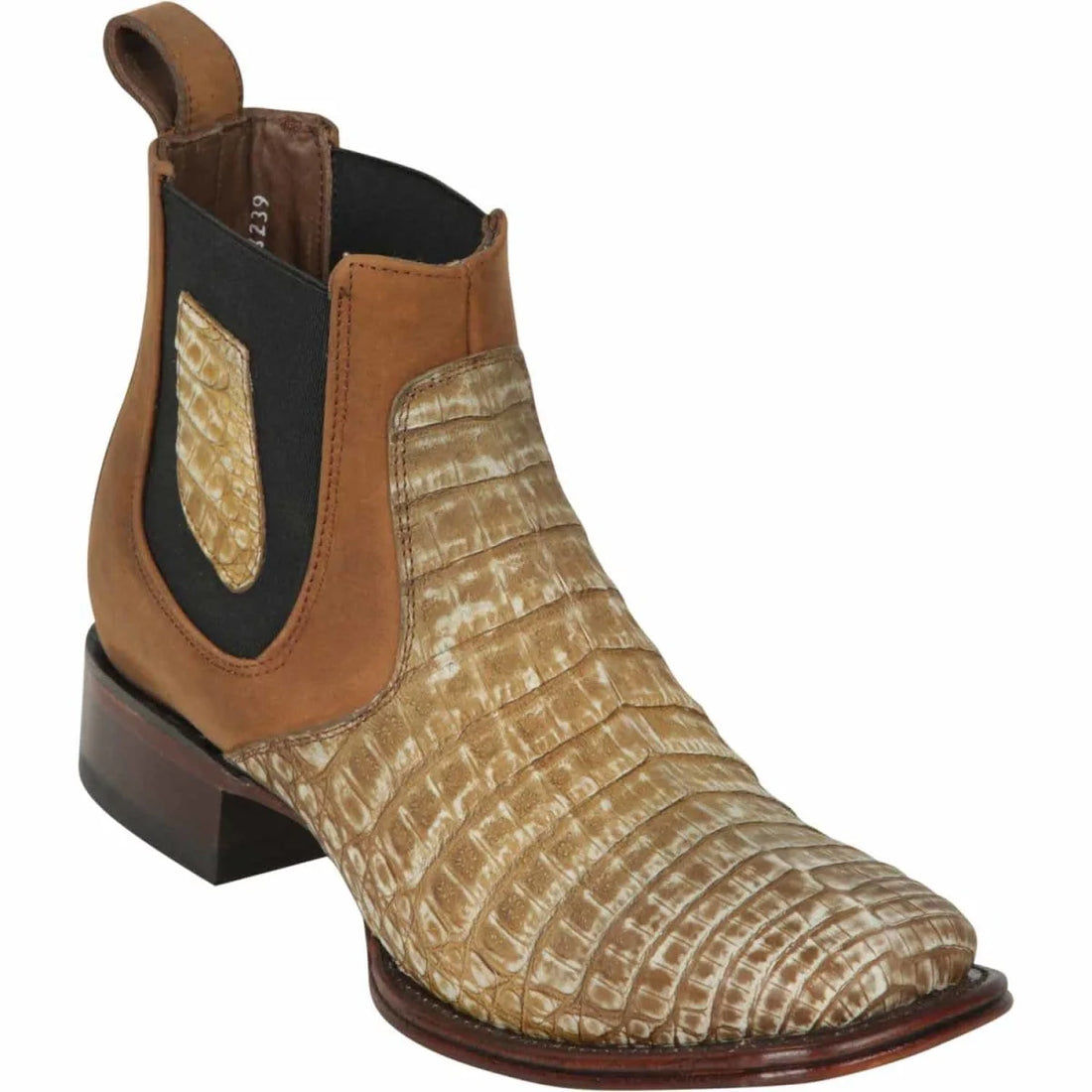 Los Altos 82BV8239 Men's Sahara Stone Genuine Caiman Belly Wide Square Toe Ankle Boots