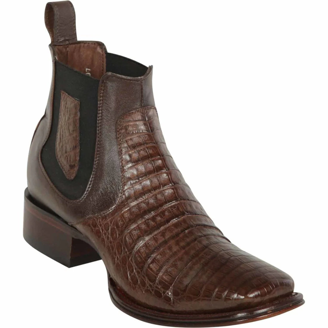 Los Altos 82BV8207 Men's Brown Genuine Caiman Belly Wide Square Toe Ankle Boots