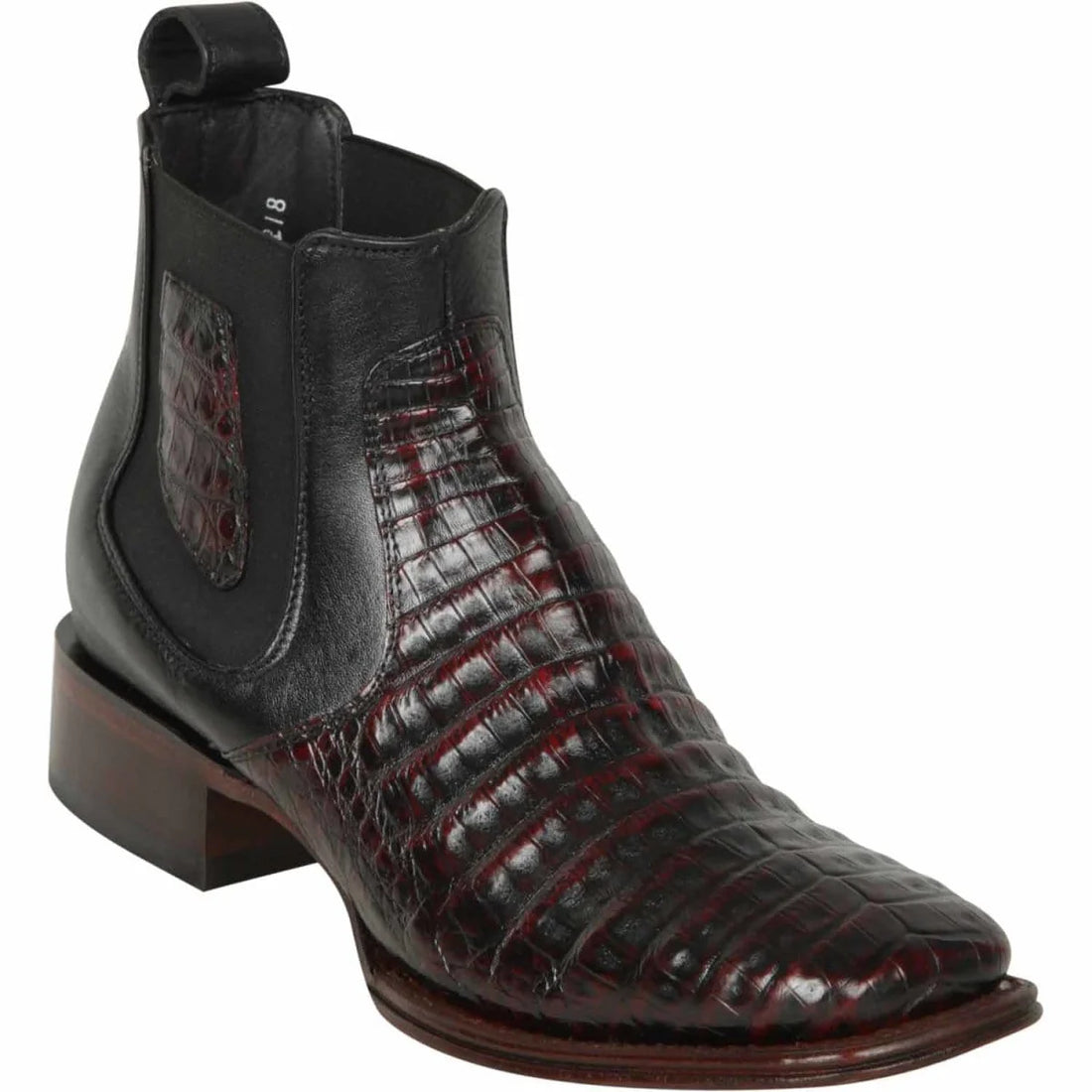 Los Altos 82BV8218 Men's Black Cherry Genuine Caiman Belly Wide Square Toe Ankle Boots