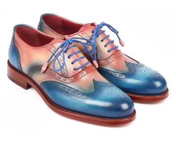 Paul Parkman Men's Blue/Pink Goodyear Welted Wingtip Oxfords (ID#027-BLUPNK) PAUL PARKMAN