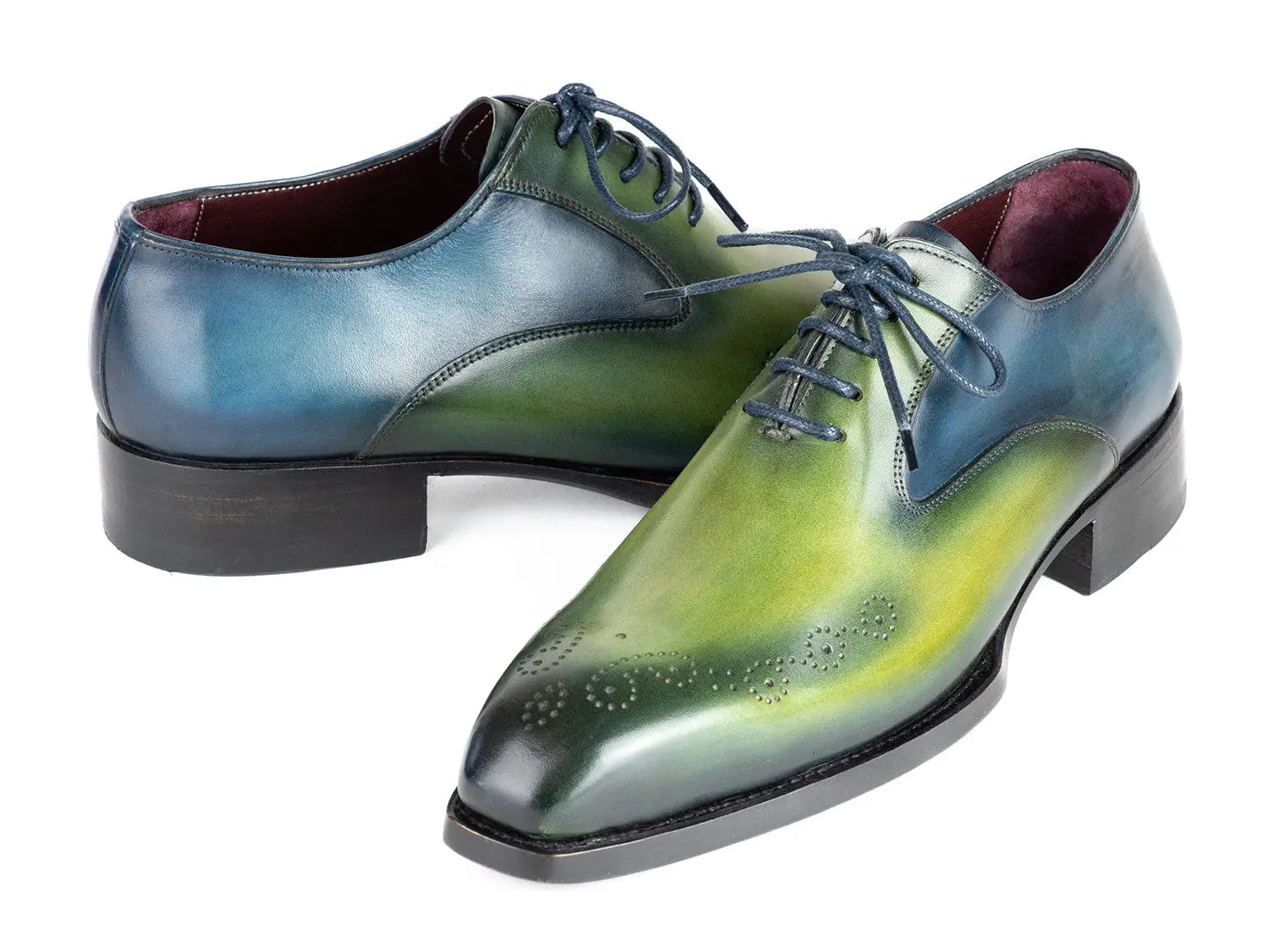 Paul Parkman Men's Blue/Green Goodyear Welted Punched Oxfords (ID#5364-GBL) PAUL PARKMAN