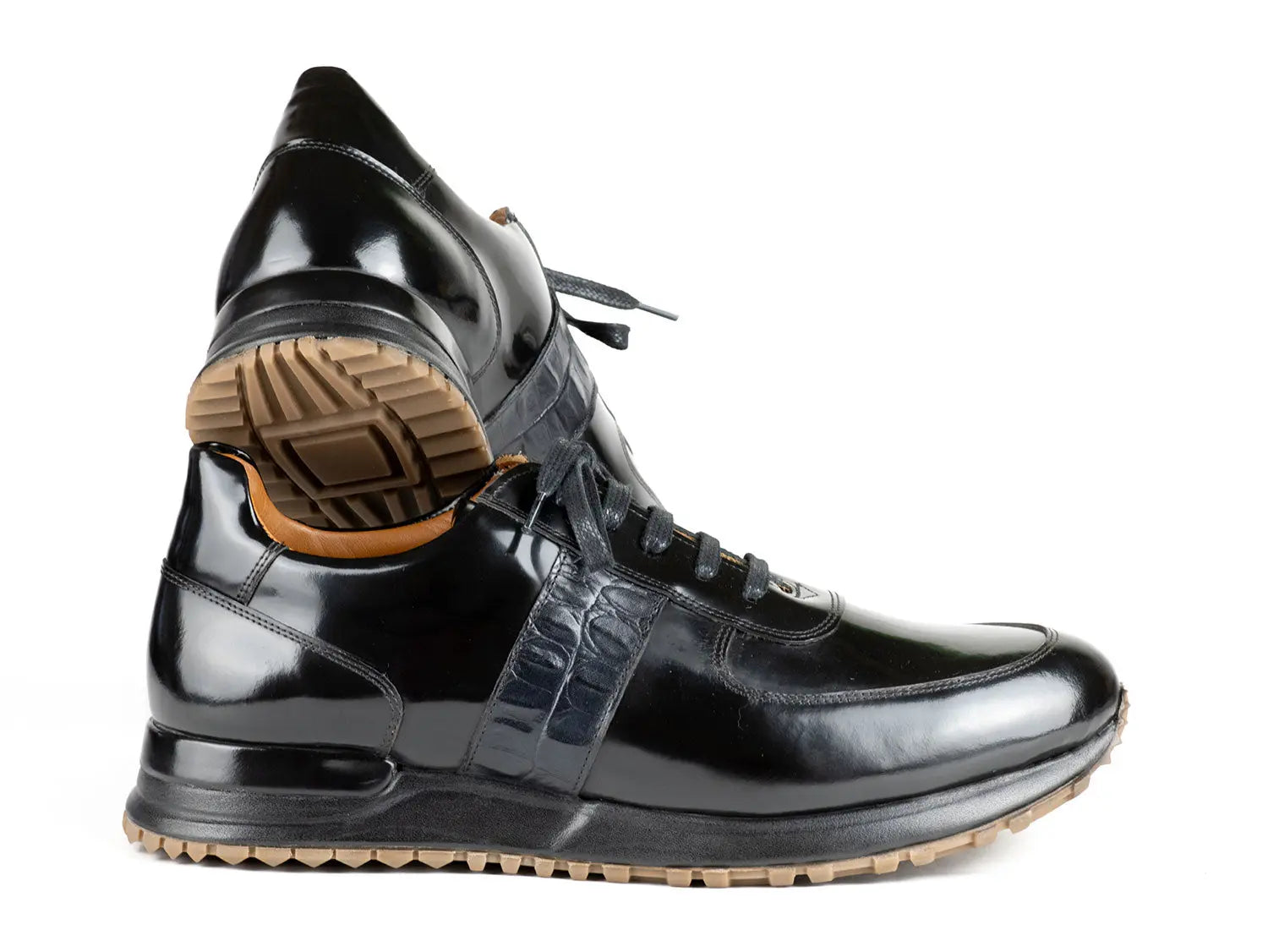 Paul Parkman Men's Black Polished Leather Sneakers (ID#LP208BLK) PAUL PARKMAN