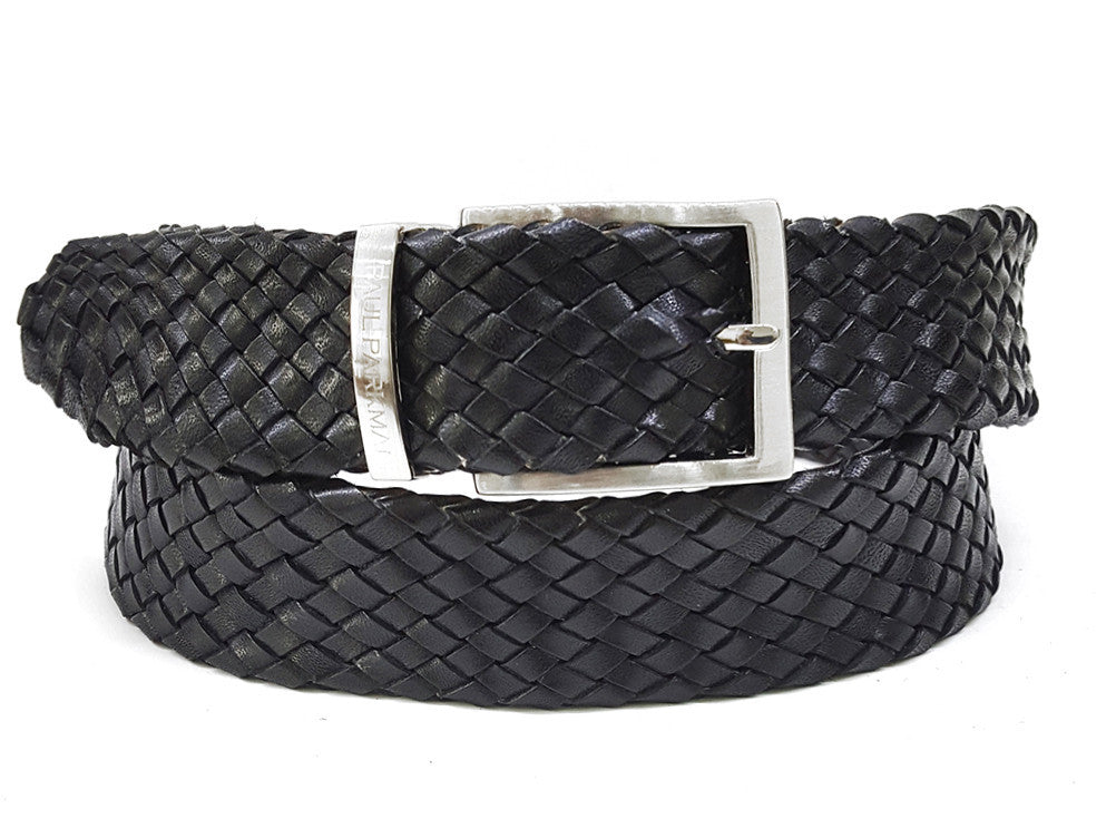 PAUL PARKMAN Men's Woven Leather Belt Black (ID#B07-BLK) PAUL PARKMAN