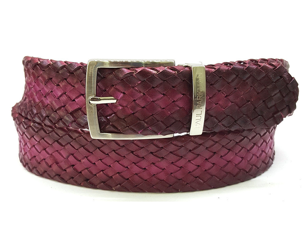 PAUL PARKMAN Men's Woven Leather Belt Purple (ID#B07-PURP) PAUL PARKMAN