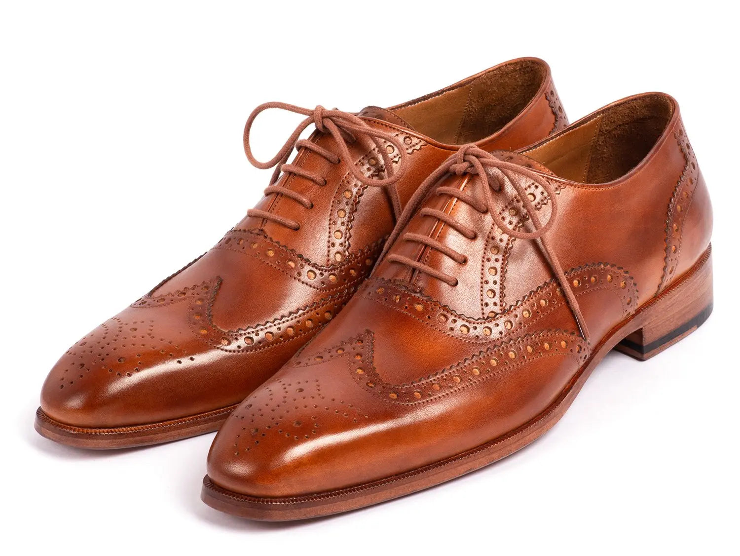 Paul Parkman Men's Mid Brown Genuine Leather Wingtip Oxfords (ID#5447-BRW) PAUL PARKMAN