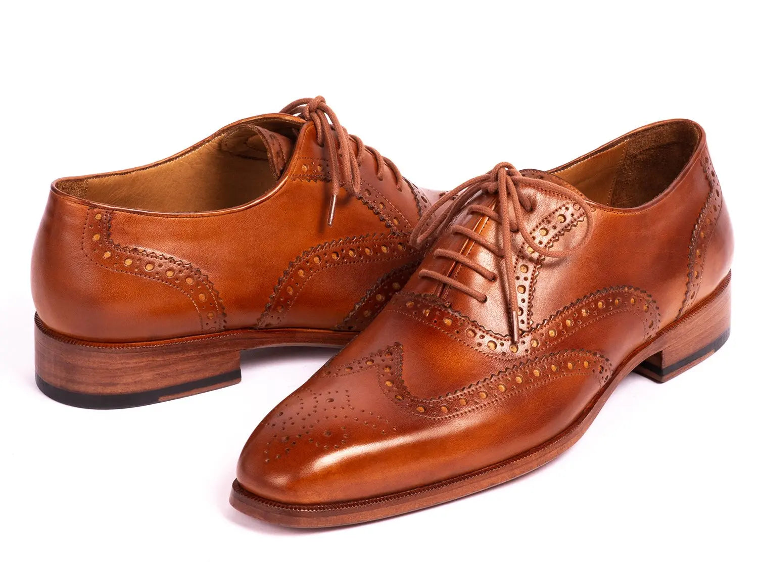 Paul Parkman Men's Mid Brown Genuine Leather Wingtip Oxfords (ID#5447-BRW) PAUL PARKMAN