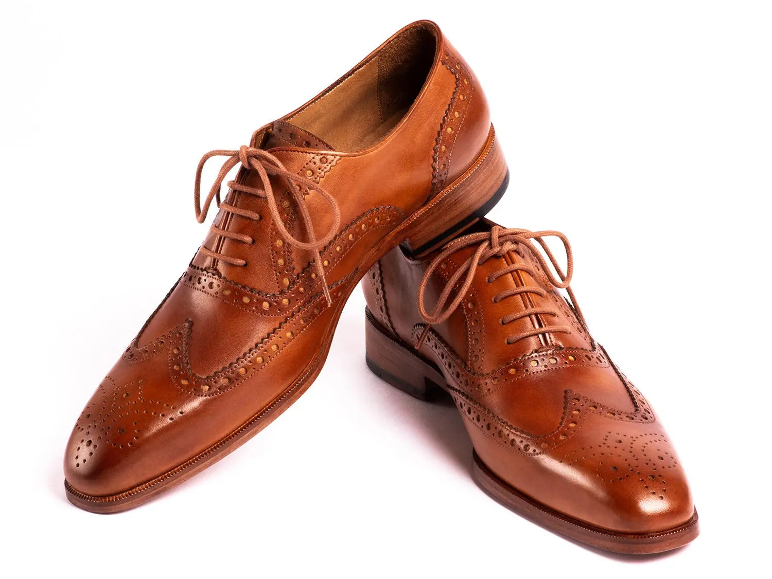 Paul Parkman Men's Mid Brown Genuine Leather Wingtip Oxfords (ID#5447-BRW) PAUL PARKMAN